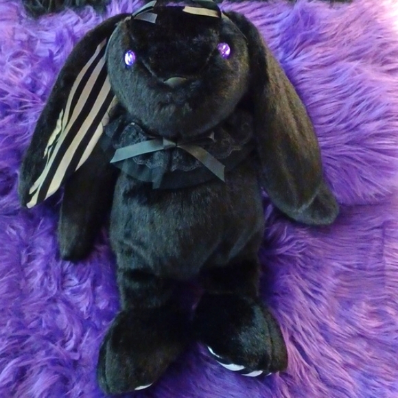 DOLLSKILL WIDOW GOTH BUNNY BAG BLACK PURPLE EYES BACKPACK BLACK FURRY STRAPS - Picture 7 of 15